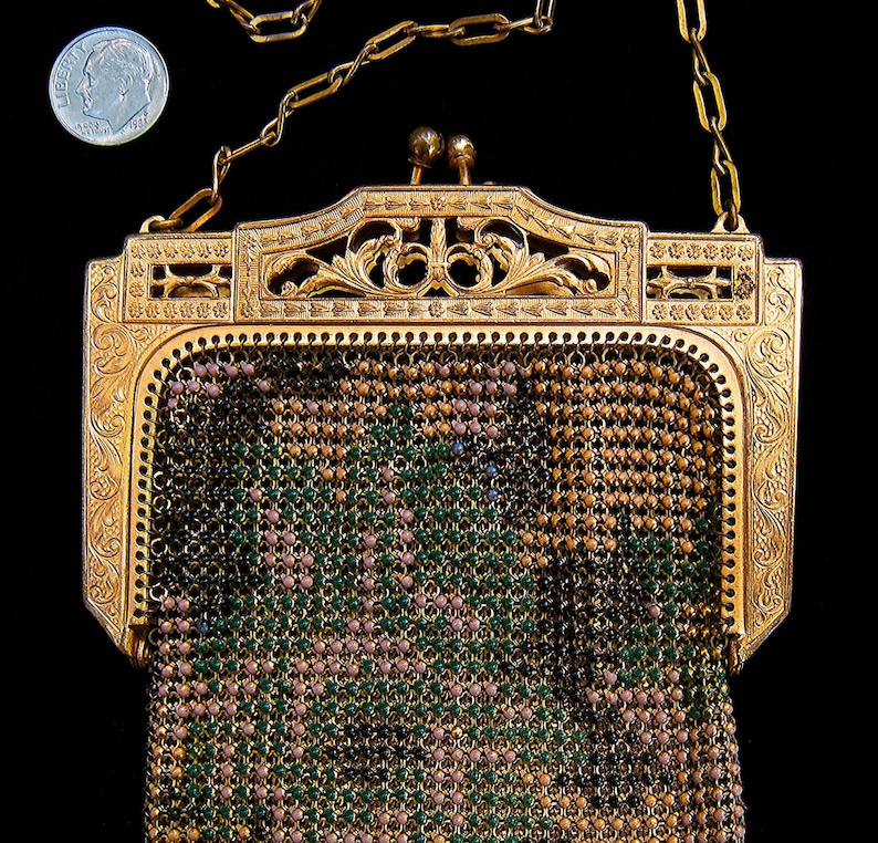 Vintage WHITING y DAVIS esmalte dorado MESH Bag/Purse imagen 2