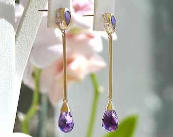 Faceted AMETHYST 10k Gold Chandelier EARRINGS 1 1/4" HN