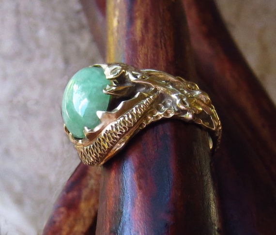 Fabulous Mythical JADEITE Chinese DRAGON RING  14… - image 5