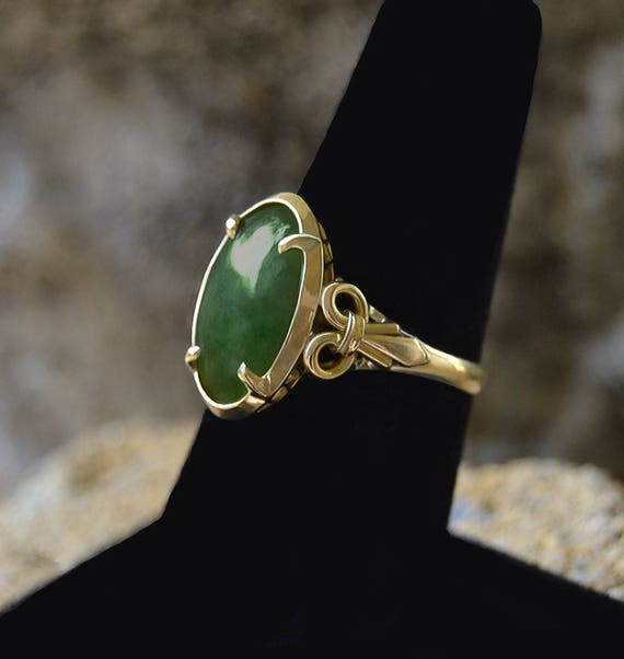 Estate Vintage JADEITE Oval Cabochon 14k Gold YLK… - image 3