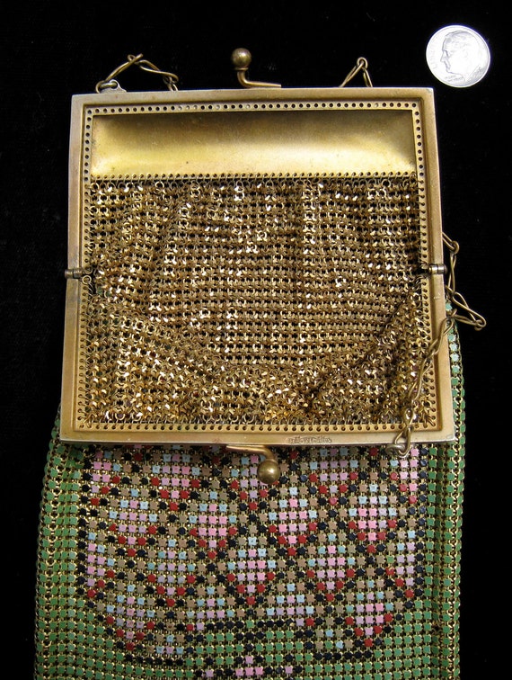 Vintage WHITING and DAVIS enamel gold MESH Bag/Pu… - image 3