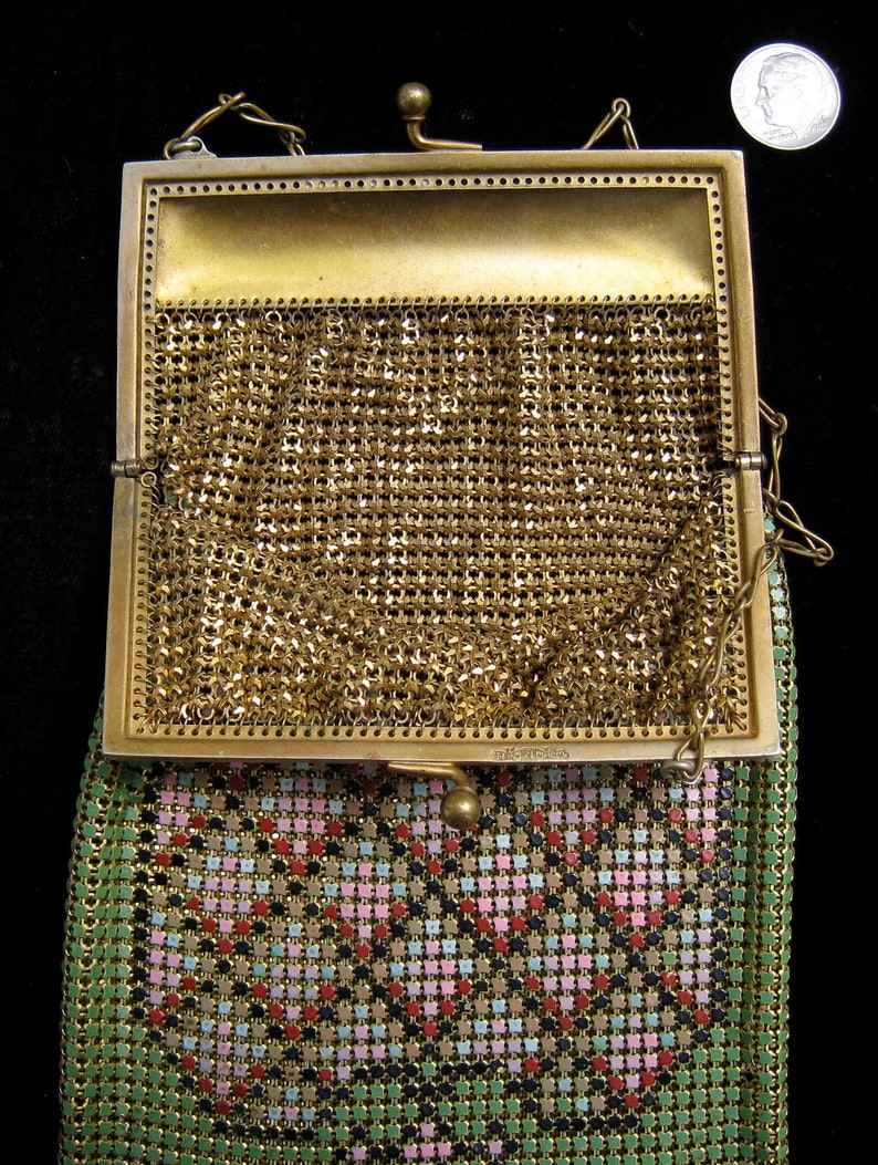 Vintage WHITING and DAVIS Enamel Gold MESH Bag/purse - Etsy
