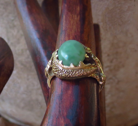 Fabulous Mythical JADEITE Chinese DRAGON RING  14… - image 7