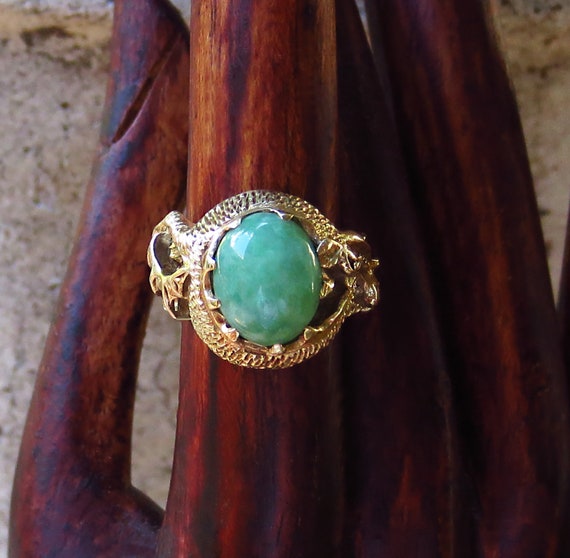 Fabulous Mythical JADEITE Chinese DRAGON RING  14… - image 3