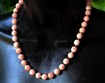 Antique Art Deco PINK CORAL 10mm BEAD Necklace 19" 14K findings