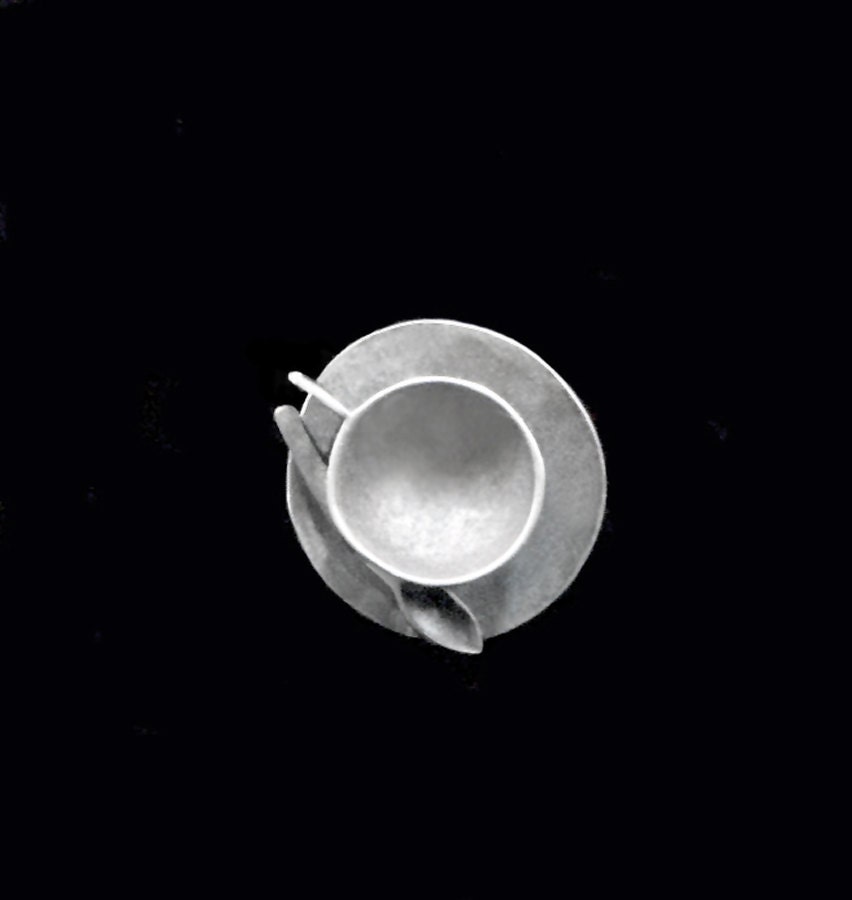 Rare Antique 3D cup SAUCER & Spoon Silver 835 Charm Fob European Etsy