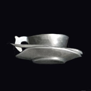 Rare antique 3D &quot;CUP SAUCER & SPOON&quot; Silver 835 Charm Fob European