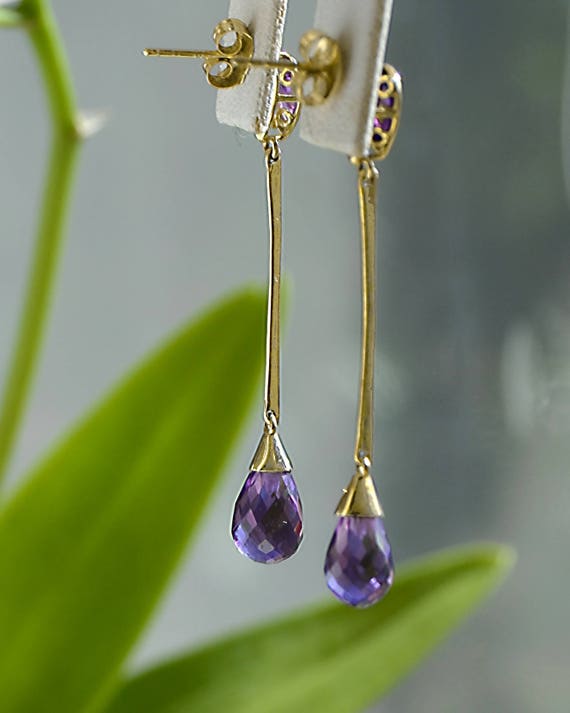 Faceted AMETHYST 10k Gold Chandelier EARRINGS 1 1… - image 3