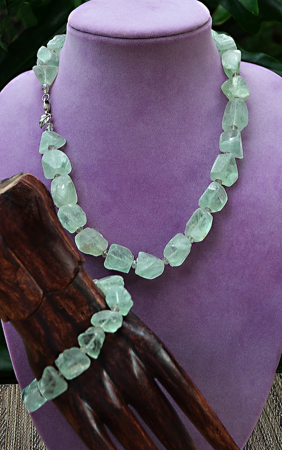 Raw aqua-blue FLUORITE 12-22mm Beads 20.5" NECKLAC