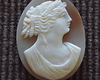 Antique GODDESS CAMEO Shell unset Alto Relieve Tallado a Mano