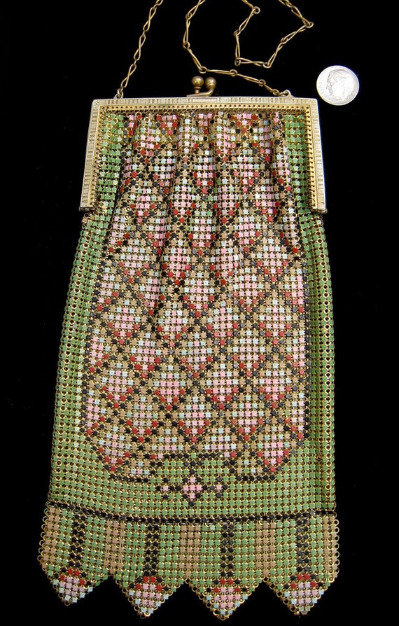 Vintage WHITING and DAVIS enamel gold MESH Bag/Pu… - image 2