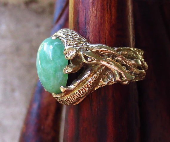 Fabulous Mythical JADEITE Chinese DRAGON RING  14… - image 2