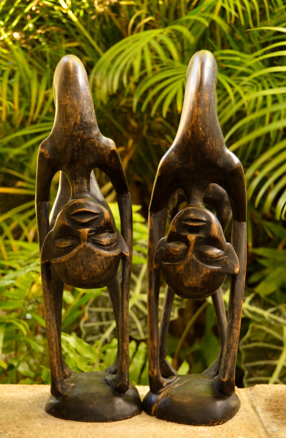 コレクターアイテム (2) アンティーク木製アフリカ彫像 - ブックエンド