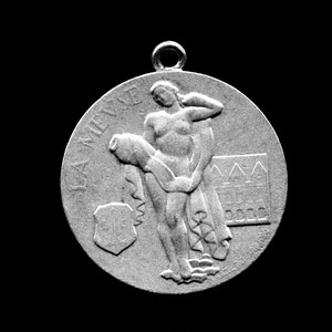 Rare Marcel RENARD &quot;La Meuse&quot; 1939 LIEGE Exposition Silver Medal CHARM Pendant Fob