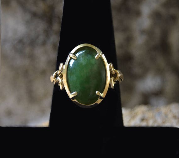 Estate Vintage JADEITE Oval Cabochon 14k Gold YLK… - image 2