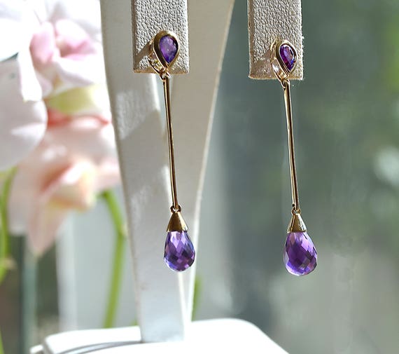 Faceted AMETHYST 10k Gold Chandelier EARRINGS 1 1… - image 2