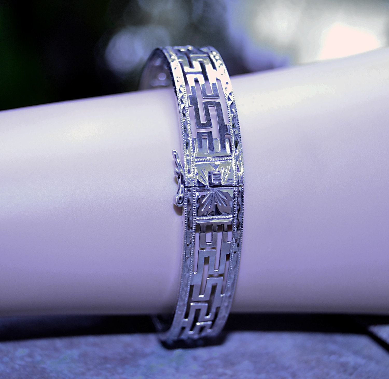 X Rare Antique PALLADIUM Chinese ART DECO Bangle Opening