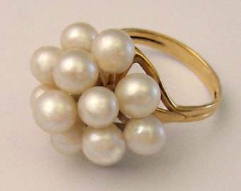 MING'S Honolulu 14 Akoya PEARLS 14k Gold RING size 6.75 signed
