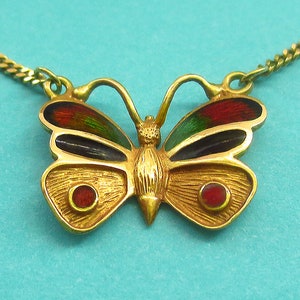 Vintage FABOR 18k 750 Guilloche Esmalte MARIPOSA y Cadena 14.5 ITALIA