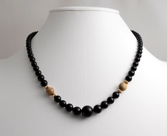 Vintage Black and Golden CORAL Graduated Beads NE… - image 1