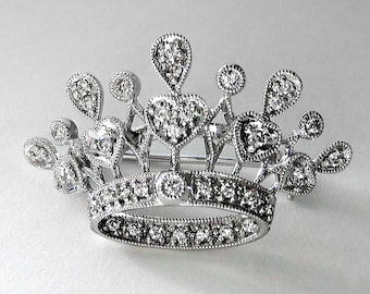 LLJ Art Nouveau (35) Diamond CROWN Tiara White Gold 14k BROOCH Pin Cert