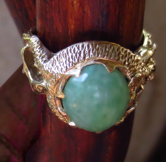 Fabulous Mythical JADEITE Chinese DRAGON RING  14… - image 4