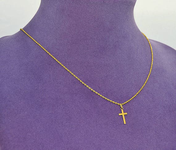 14K Gold Petit CROSS and 14K 18" Rope CHAIN - image 1