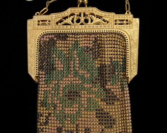 Vintage WHITING and DAVIS enamel gold MESH Bag/Purse