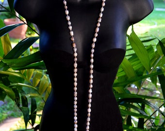 Vintage Baroque Iridescent Pinkish 9mm  PEARL Rope NECKLACE 48"