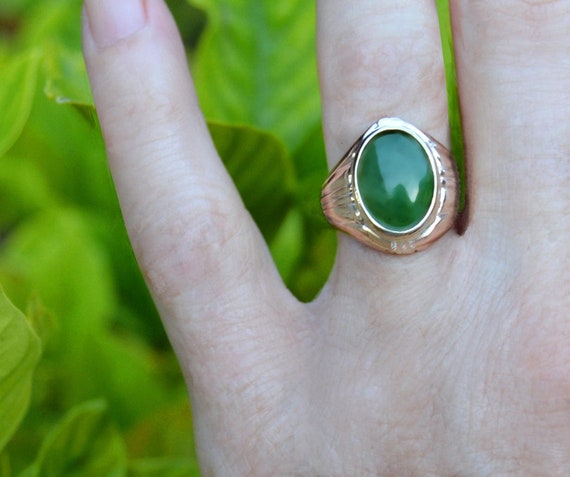 Vintage Estate JADEITE Oval Cabochon 14k Gold siz… - image 1