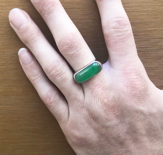 Estate Green SADDLE JADEITE Cabochon Men's RING 1… - image 3