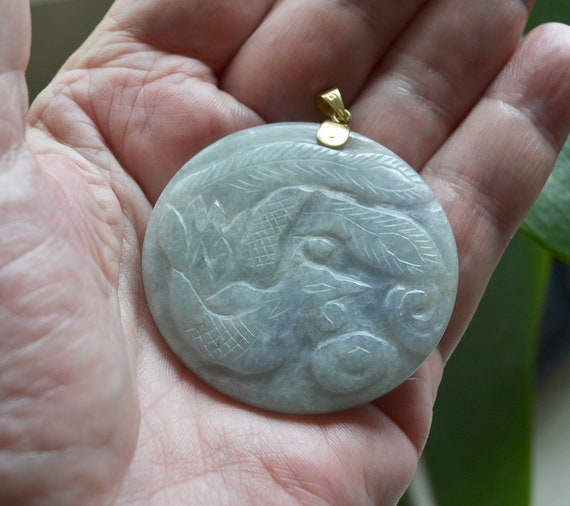 Antique Peacock and Fox Chinese Carved Celadon JA… - image 4