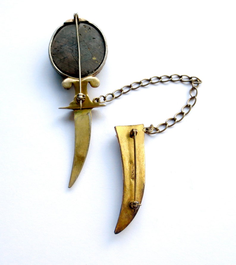 Antique Large CORUNDUM (ruby/sapphire) Silver Vermeil DAGGER BROOCH Pin ...