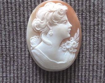 Antiguo x-grande encantadora señora CAMEO Shell unset de alto relieve mano tallada