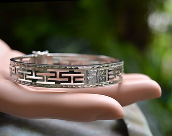 X Rare Antique PALLADIUM Chinese ART DECO Bangle Opening