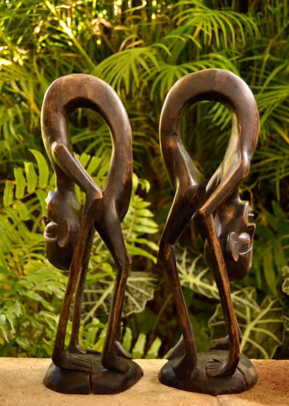 コレクターアイテム (2) アンティーク木製アフリカ彫像 - ブックエンド