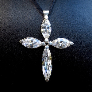 Italian CZ Czech CRYSTAL Sterling Silver 925 Large CROSS Pendant Swarovski