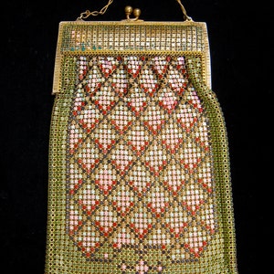 Vintage WHITING and DAVIS enamel gold MESH Bag/Purse
