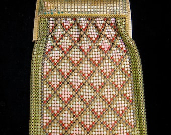 Vintage WHITING and DAVIS enamel gold MESH Bag/Purse