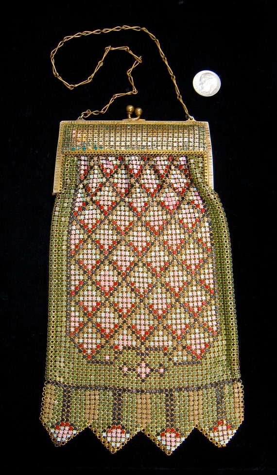 Vintage WHITING and DAVIS enamel gold MESH Bag/Pu… - image 1