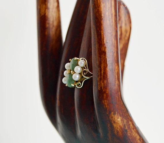 Estate Vintage 2 JADEITE Cabochon and (6) PEARLS … - image 2