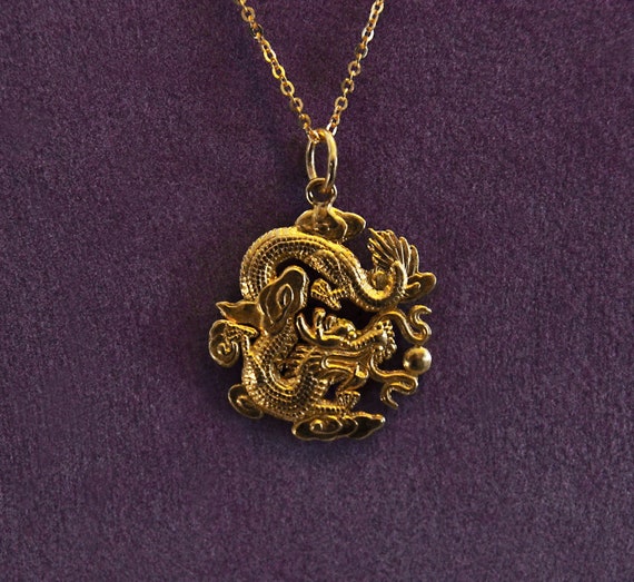 Chinese 24k 999 GOLD DRAGON PENDANT Charm 22k Gold 22 Chain Etsy