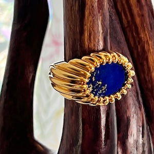 Exceptional Estate LAPIS LAZULI Sparkly 18k RING size 8.5