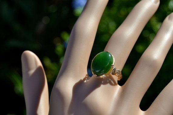Oval 11 X 16mm Nephrite JADE Cabochon RING 18K Gold Size 5 1/2 - Etsy
