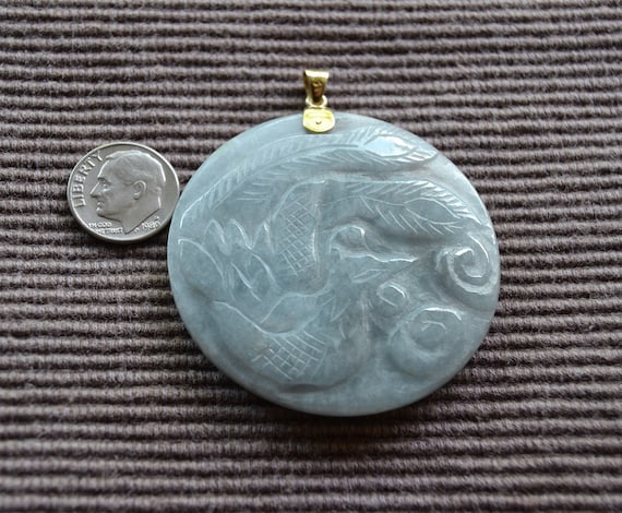 Antique Peacock and Fox Chinese Carved Celadon JA… - image 1