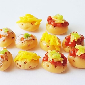 50 Dollhouse Miniature Mixed Jacket Potatoes * Doll Mini Food Baked Potato Meal Cheese Handmade Clay Wholesale