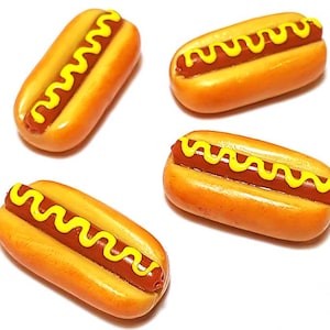 4-pcs. Miniature Hot Dogs with Mustard Barbie Food  * Doll Mini Food 1 inch Hot Dog Savory Bakery Handmade Clay