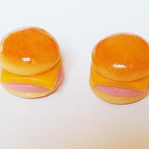 10 Dollhouse Miniature Ham and Cheese Burgers * Doll Mini Food Bread Bun Burger Sandwiches Handmade Clay