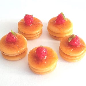 20 Dollhouse Miniature Pancakes with Strawberry and Syrup* Doll Mini Food Tiny Pancake Breakfast * Wholesale Lot Handmade Clay