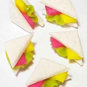 10 Dollhouse Miniature Ham Cheese Sandwiches * Doll Mini Food Bread Bakery Bun Sandwich Handmade Clay